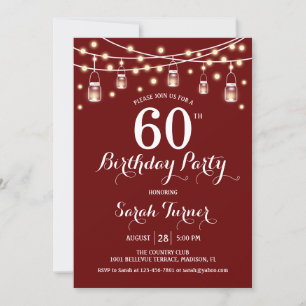 Invitation Fête d'anniversaire 60 ans - Rouge foncé