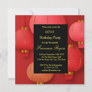 Invitation Fête d'anniversaire 60 ans Rouge Noir Or