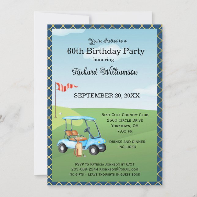 Invitation Fête d'anniversaire 60 ans thème golf hommes   (Devant)