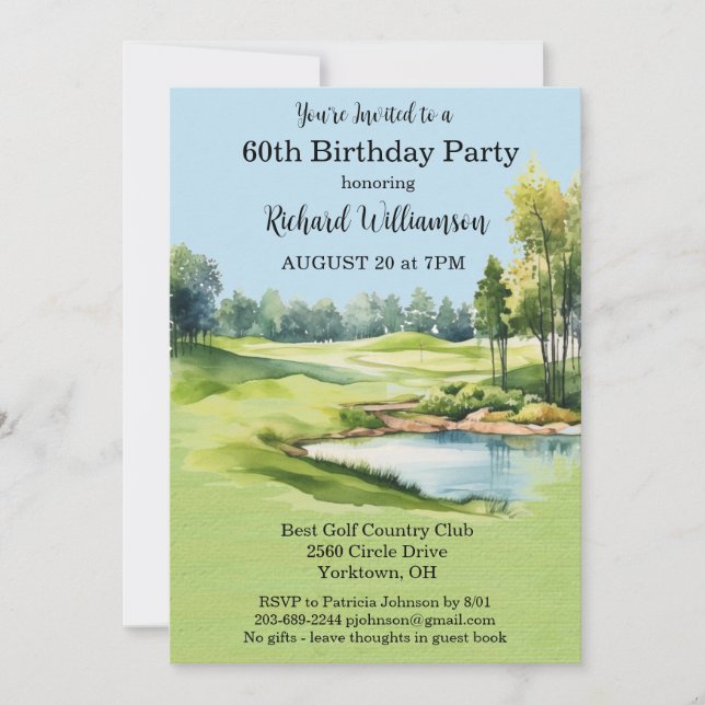 Invitation Fête d'anniversaire 60 ans thème golf hommes   (Devant)