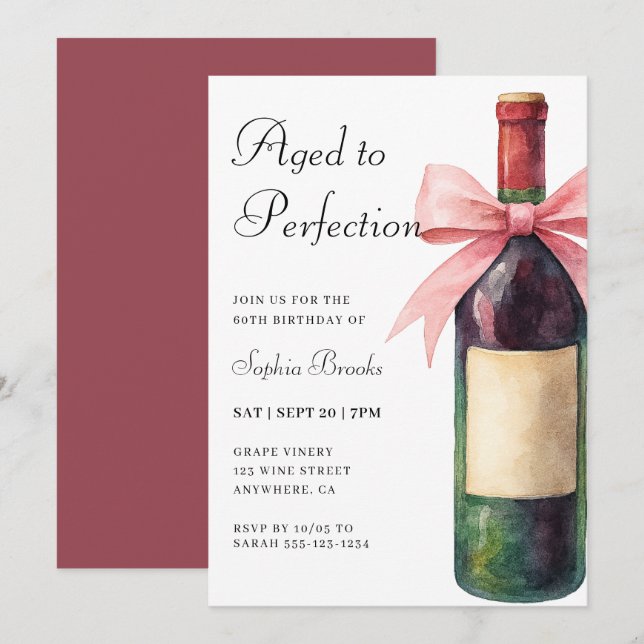 Invitation Fête d'anniversaire 60 ans : Vin Vieilli à la Perf (Devant / Derrière)