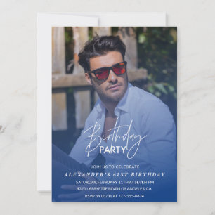 Invitation Fête d'anniversaire 61 ans homme bleu marine Photo