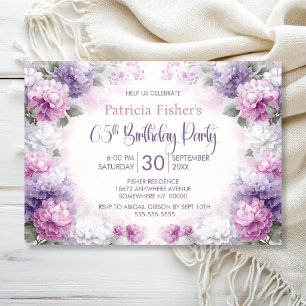 Invitation Fête d'anniversaire 65 ans aux fleurs violettes et