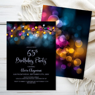 Invitation Fête d'anniversaire 65 ans avec guirlandes lumineu