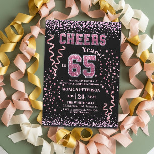 Invitation Fête d'anniversaire 65 ans avec strass rose scinti