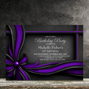 Invitation Fête d'anniversaire 65 ans Élégant Ruban Violet et