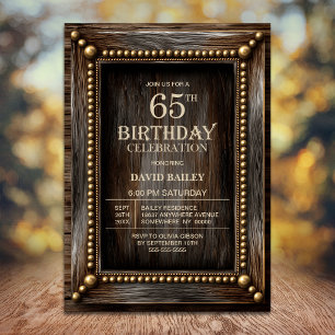 Invitation Fête d'anniversaire 65 ans en Bois Rustique