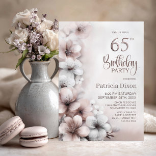 Invitation Fête d'anniversaire 65 ans Floral Rose Pâle