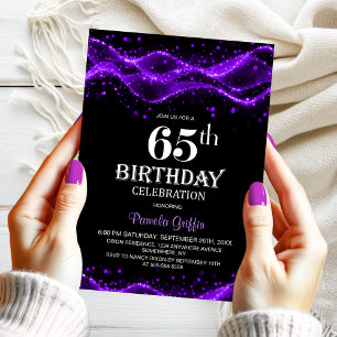 Invitation Fête d'anniversaire 65 ans moderne noir et violet