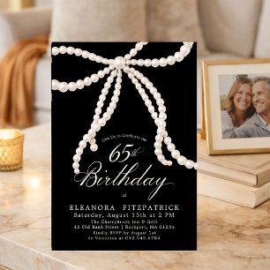 Invitation Fête d'anniversaire 65 ans Ruban perlé Coquette No