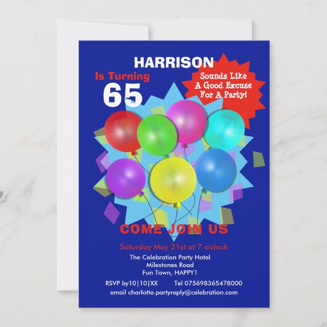 Invitation Fête d'anniversaire 65e jalon Invitat personnalisé (Devant)