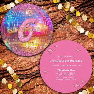 Invitation Fête d'anniversaire 6 ans Boule disco paillettes o