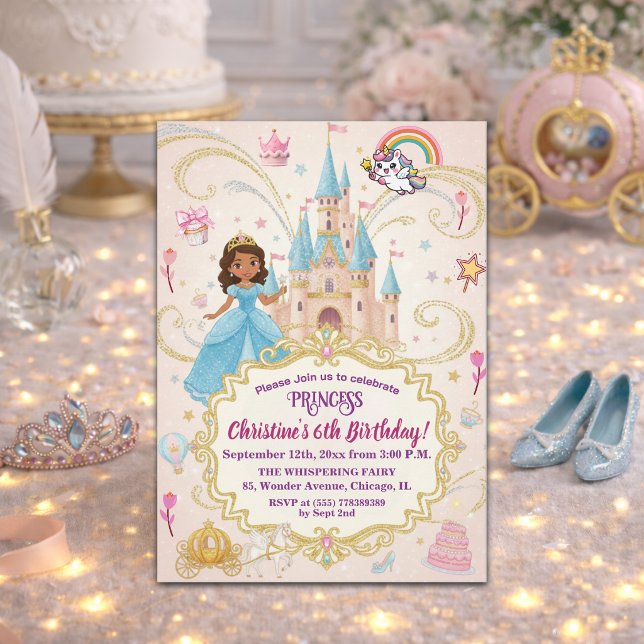 Invitation Fête d'anniversaire 6 ans Château de Conte de Fées (Créateur téléchargé)