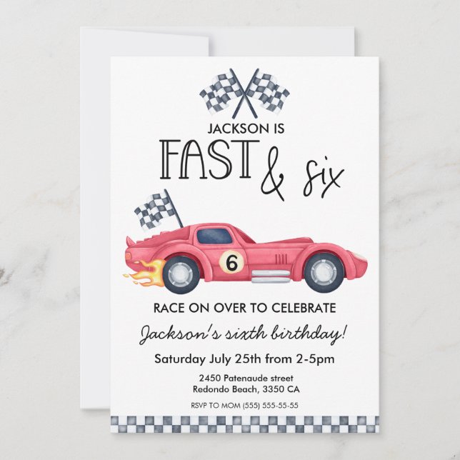 Invitation Fête d'anniversaire 6 ans Fast & sixth voiture de  (Devant)
