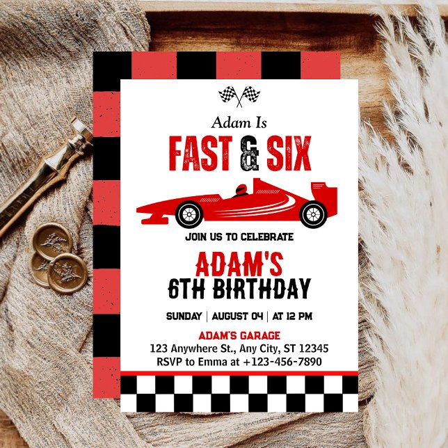 Invitation Fête d'anniversaire 6 ans garçon voiture de course (Créateur téléchargé)