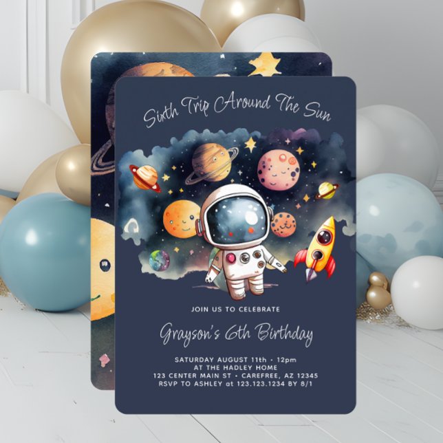 Invitation Fête d'anniversaire 6 ans Planètes de l'espace ext (Créateur téléchargé)