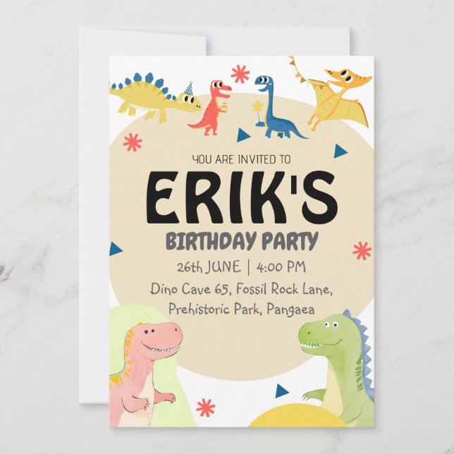 Invitation Fête d'anniversaire 6 ans pour un amoureux des din (Devant)