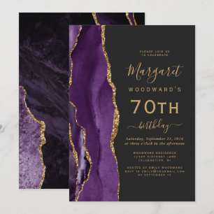 Invitation Fête d'anniversaire 70 ans Agate Or Violet