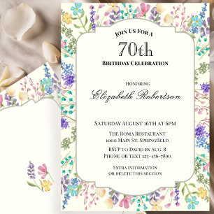 Invitation Fête d'anniversaire 70 ans aux fleurs sauvages col