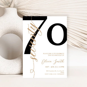 Invitation Fête d'anniversaire 70 ans Blanche & Or Moderne
