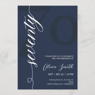 Invitation Fête d'anniversaire 70 ans Bleu Nuit et Blanc Mode