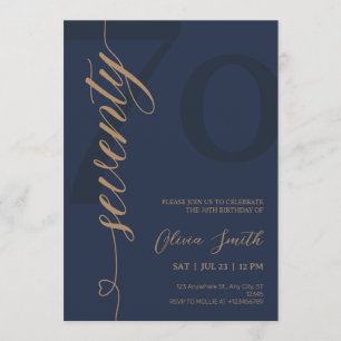 Invitation Fête d'anniversaire 70 ans Bleu Nuit & Or Moderne