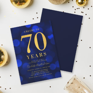 Invitation Fête d'anniversaire 70 ans Blue Bokeh Gold À votre
