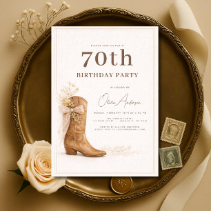 Invitation fête d'anniversaire 70 ans Cowgirl Flor