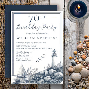 Invitation Fête d'anniversaire 70 ans élégante au phare côtie