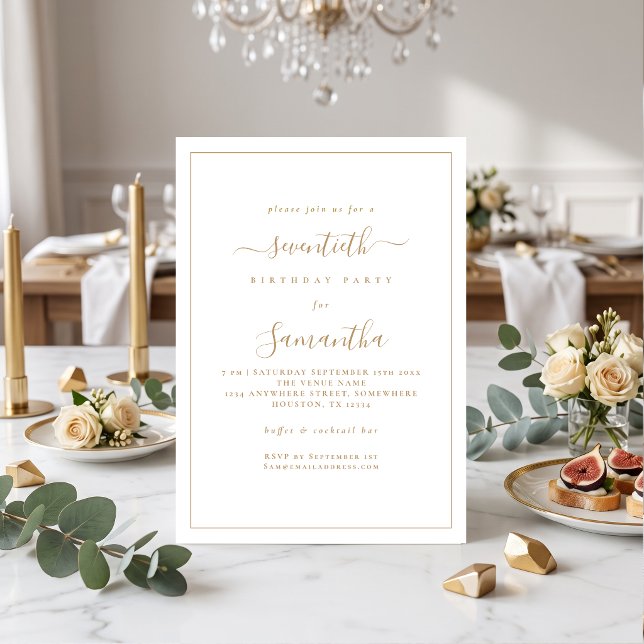 Invitation Fête d'anniversaire 70 ans élégante avec bordure e (Créateur téléchargé)