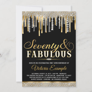 Invitation Fête d'anniversaire 70 ans Fabulous Black Gold Dia