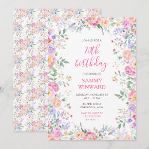 Invitation Fête d'anniversaire 70 ans Fleurs sauvages d'été