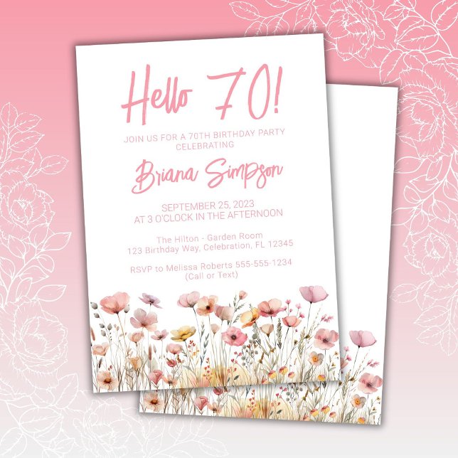 Invitation Fête d'anniversaire 70 ans Floral Rose (Créateur téléchargé)
