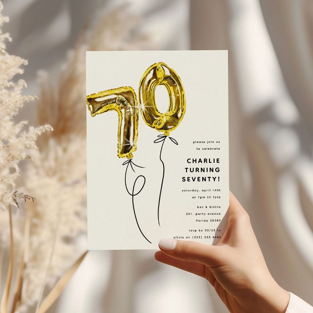 Invitation Fête d'anniversaire 70 ans Minimal Gold 70 Ballon (Créateur téléchargé)