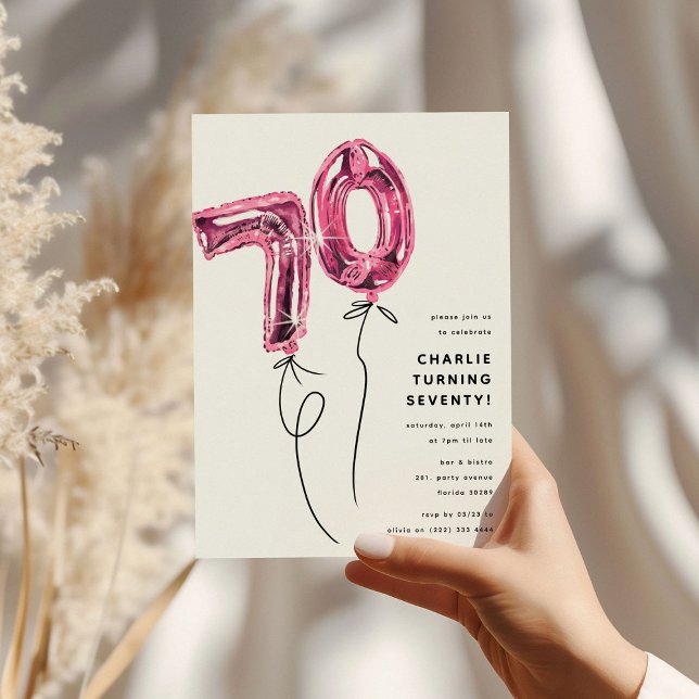 Invitation Fête d'anniversaire 70 ans Minimal Rose 70 Ballon (Créateur téléchargé)