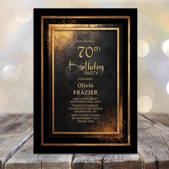 Invitation Fête d'anniversaire 70 ans Modern Black Gold (Créateur téléchargé)