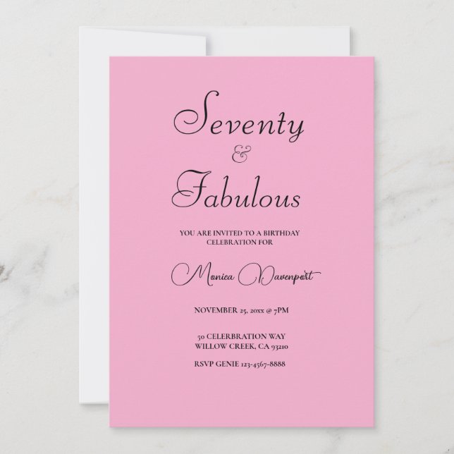 Invitation Fête d'anniversaire 70 ans moderne et fabuleuse ro (Devant)