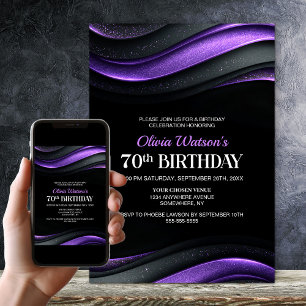 Invitation Fête d'anniversaire 70 ans moderne noir et violet