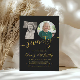 Invitation Fête d'anniversaire 70 ans Moderne Noir Or 2 Photo