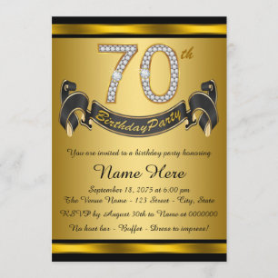 Invitation Fête d'anniversaire 70 ans noir et or