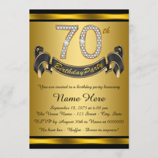 Invitation Fête d'anniversaire 70 ans noir et or