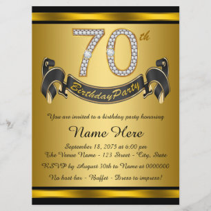 Invitation Fête d'anniversaire 70 ans noir et or