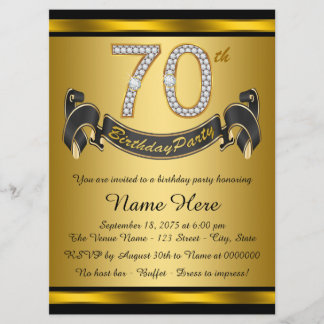 Invitation Fête d'anniversaire 70 ans noir et or