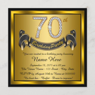 Invitation Fête d'anniversaire 70 ans noir et or