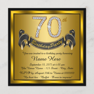 Invitation Fête d'anniversaire 70 ans noir et or