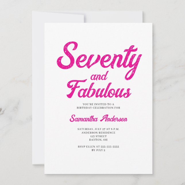 Invitation Fête d'anniversaire 70 ans rose Moderne et Fabuleu (Devant)