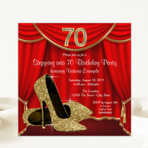Invitation Fête d'anniversaire 70 ans Talon Haut Or Rouge