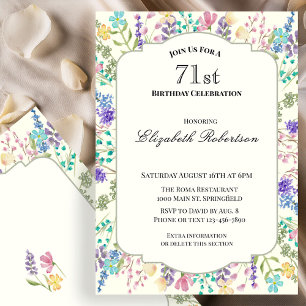 Invitation Fête d'anniversaire 71 ans Colorée de Fleurs Sauva