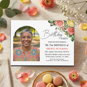 Invitation Fête d'anniversaire 71 ans élégante florale avec p