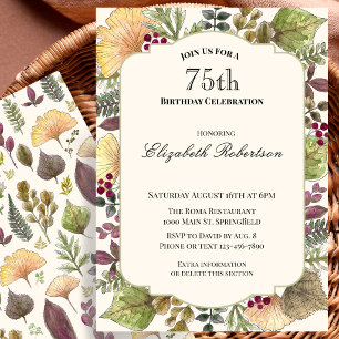 Invitation Fête d'anniversaire 75 ans aux feuilles d'automne